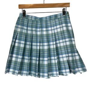 Rewind Mini Skirt Womens S Blue Plaid Knife Pleated School Girl 90s Y2K Preppy